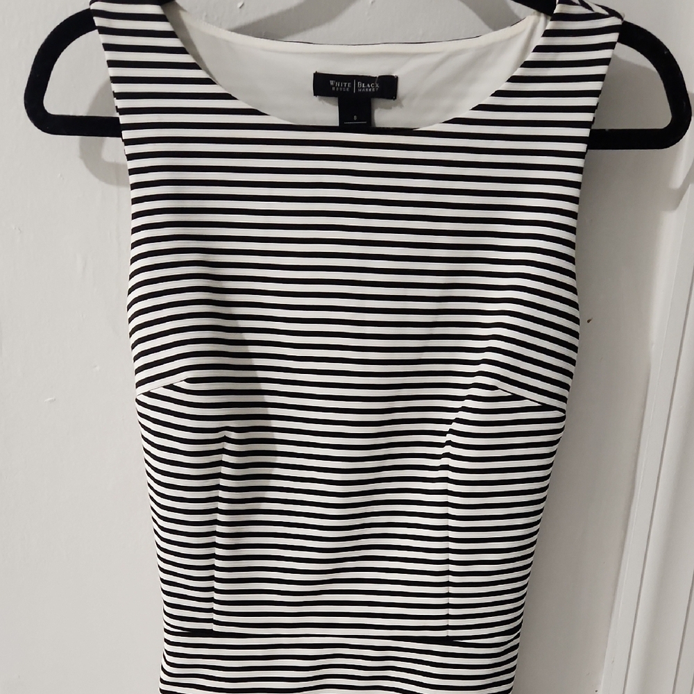 White House Black Market Black and White Striped Sleeveless Shell
